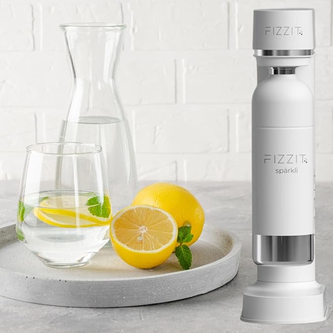 Fizzit Stainless Steel Sparkling Water Maker Bundle | Includes Soda Maker, CO2 Cylinder, & 12-Flavor Variety Pack | Customizable Carbonated Water Machine, Reusable bottle & Eco-Friendly