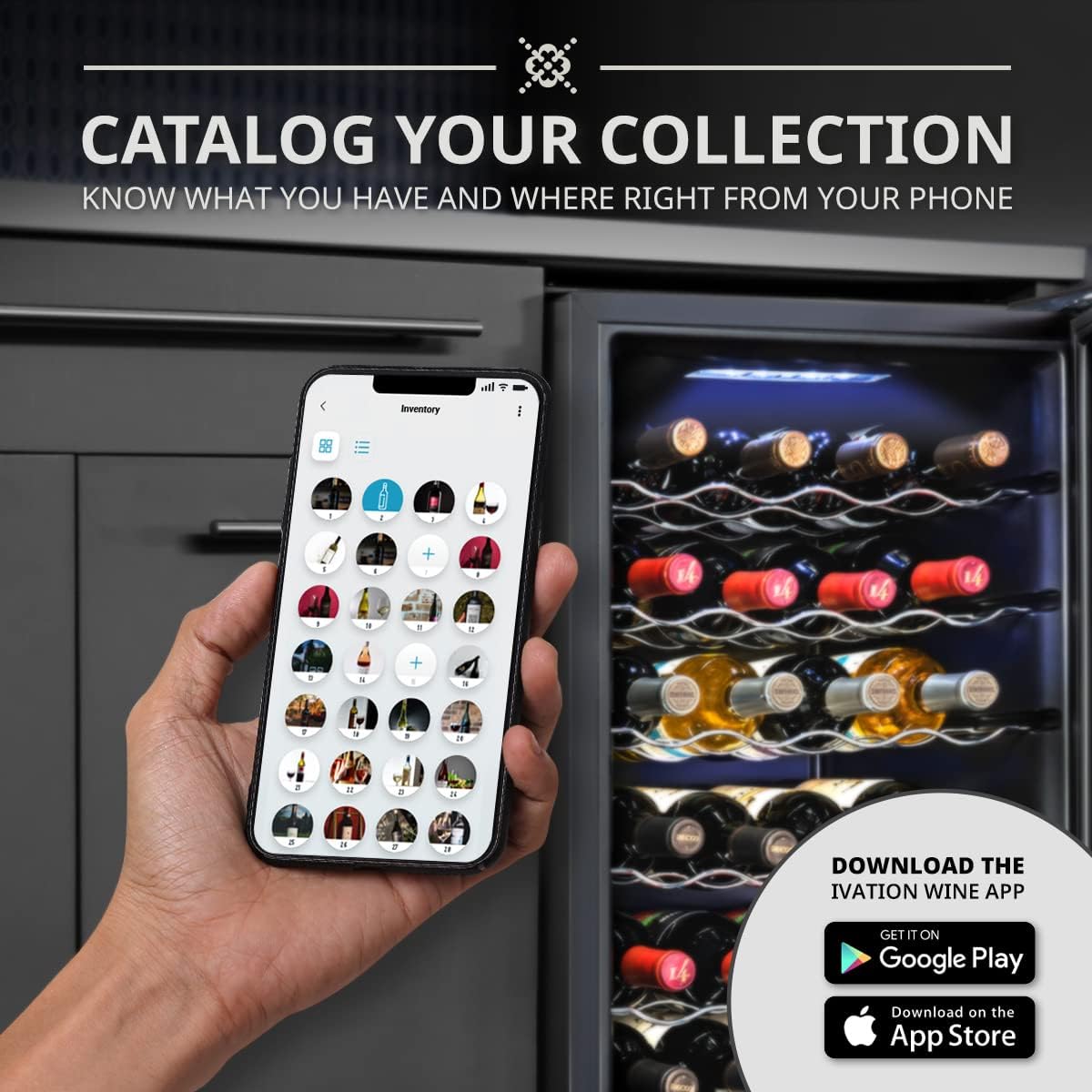 Ivation 18 Bottle Compressor Wine Cooler Refrigerator with Wi-Fi Smart App Control Cooling System | Large Freestanding Wine Cellar Fridge For Red White Champagne or Sparkling, Black Glass Door & Lock