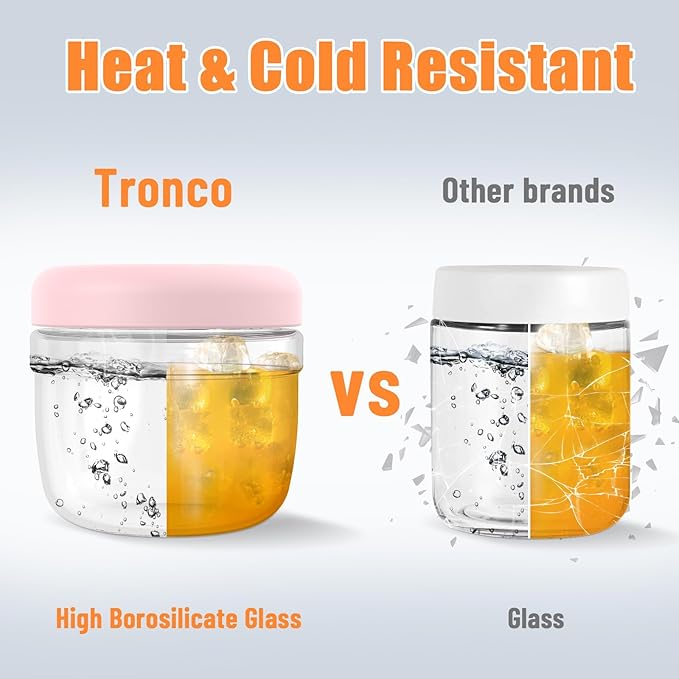 Tronco 24 oz Glass Lunch Bowl Container with Lid, Glass Food Containers, Leak & Spill Proof, Soup & Stew Food Storage Salad, Yogurt, Meal Prep, Airtight, Reusable, Dishwasher Safe, BPA-Free, Set of 1