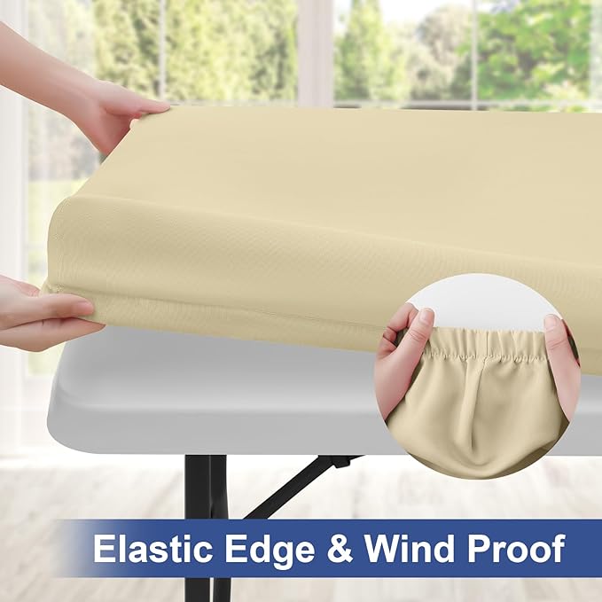 homing Rectangle Table Cloth Cover, Waterproof Polyester Elastic Fitted Tablecloth, Fits for 5 Foot Folding Tables, Washable Table Protector for Picnic, Camping, Outdoor (Champagne, 36" x 60")