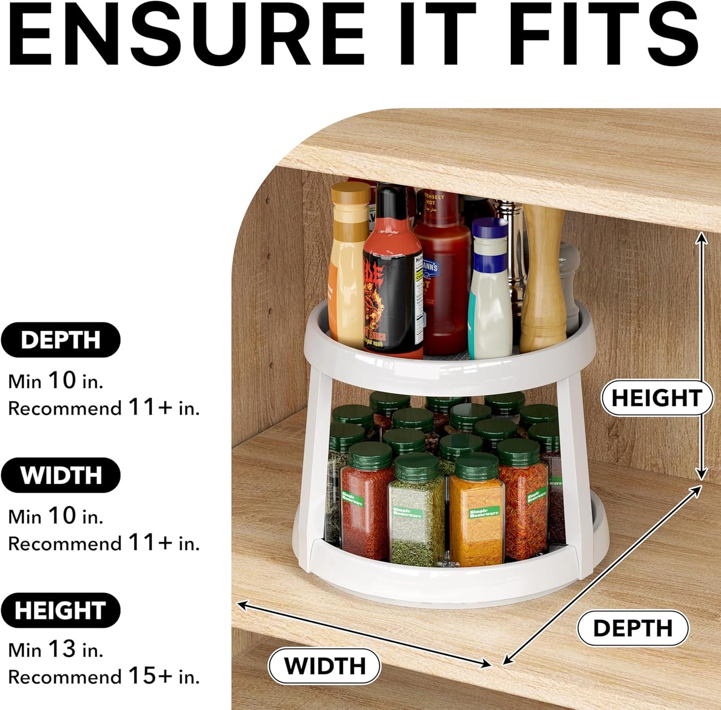 Simple Houseware 2-Tier Lazy Susan Spice Organizer, 10" Diameter, White/Gray