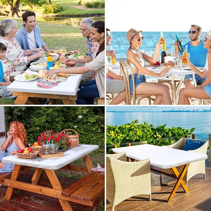 homing Rectangle Table Cloth Cover, Waterproof Polyester Elastic Fitted Tablecloth, Fits for 6 Foot Folding Tables, Washable Table Protector for Picnic, Camping, Outdoor (White, 30" x 72")