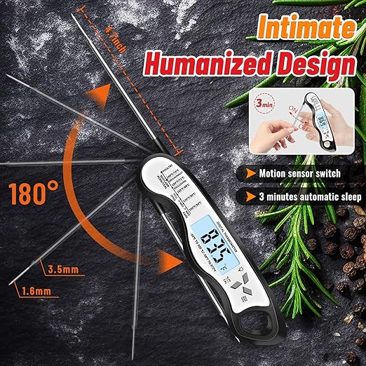 Meat Thermometer, IP67 Waterproof Digital Meat Thermometer with Backlight, Hold Function & Magnet for Grill, BBQ, Candy, Beef,Turkey，Gadgets Essentials BBQ Accessories,Mens Stocking Stuffers