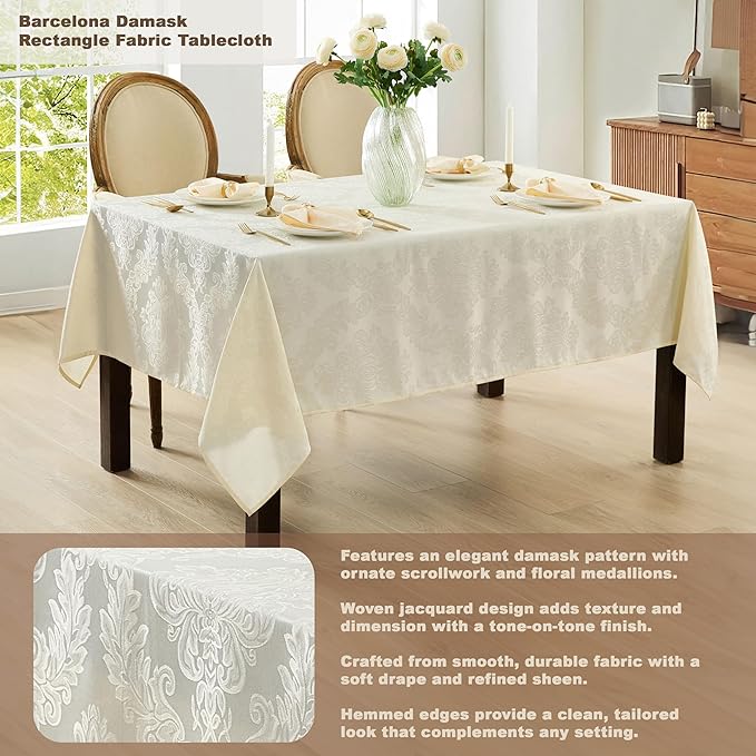 Newbridge Barcelona Luxury Damask Fabric Napkins, Set of 4 Square Napkins, Antique White, 100% Polyester, No Iron, Soil Resistant Dining Room, Party and Banquet Napkins