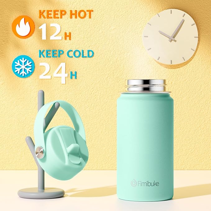 Fimibuke Kids Insulated Water Bottle, 14oz BPA FREE 18/8 Stainless Steel Travel Tumbler Double Wall Vacuum Leak Proof Kids Cup with Straw Metal Water Bottle for School Boys Girls(1 Pack, Mint)