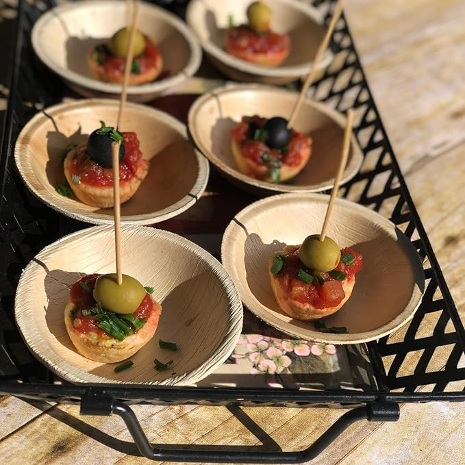 Raj Disposable Palm Leaf Bowls (50 Count, 4" Bowl) Strong Bowls Like Bamboo Party Bowl - Decorative Compostable Tableware for Lunch, Dinner, Birthday, Outdoor, BBQ, Picnic, Parties