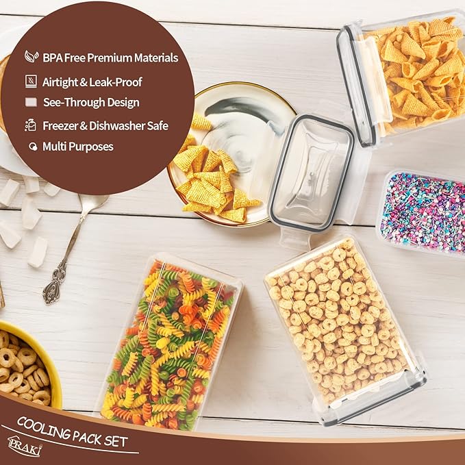 PRAKI Airtight Food Storage Containers Set with Lids - 24 PCS, BPA Free Kitchen and Pantry Organization, Plastic Leak-proof Canisters for Cereal Flour & Sugar - Labels & Marker(Grey)