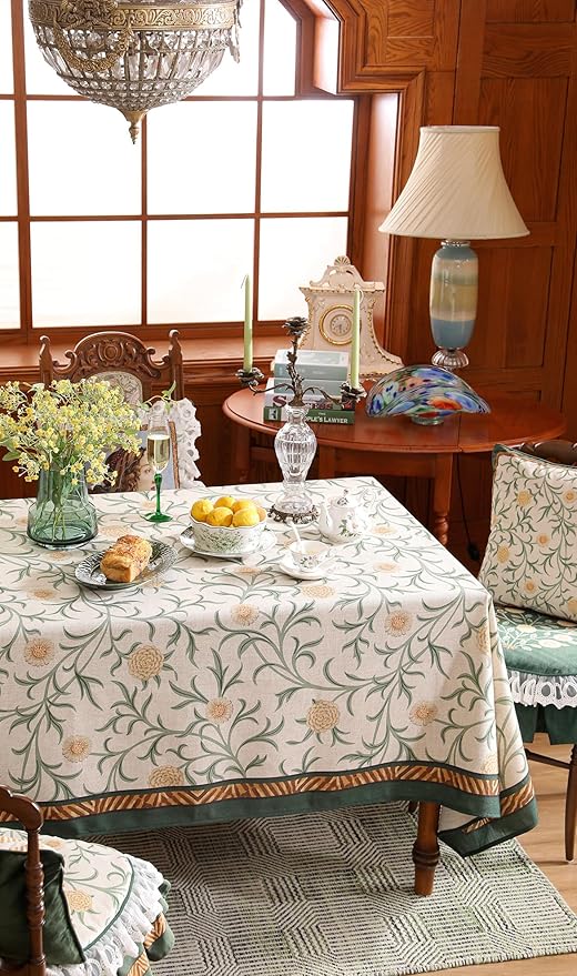 patdrea Designer French Linen Table Cloth for Rectangle Table,Vintage Fall Decorative Tablecloth,Floral Decoration Cover for Kitchen Dining Christmas,Tea Party,Thanksgiving,55"x71"-Littledaisy