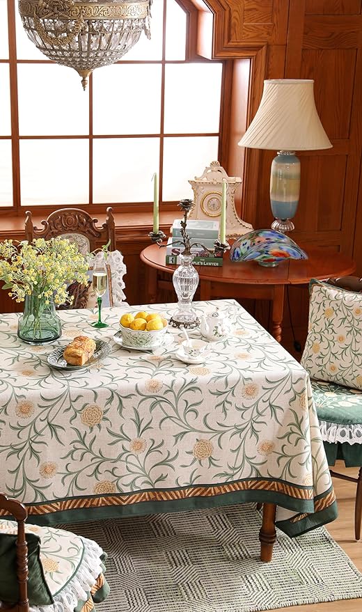 patdrea Designer French Linen Table Cloth for Rectangle Table,Vintage Fall Decorative Tablecloth,Floral Decoration Cover for Kitchen Dining Christmas,Tea Party,Thanksgiving,63"x110"-Littledaisy