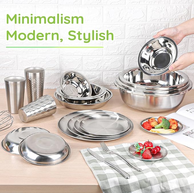304(18/8) Stainless Steel Mixing Bowls for Kitchen, 10 Pack 7" 21.22 fl.oz Metal Mixing Bowls Set Stackable for Baking Serving Cooking Food Prep Storage Dishwasher Safe Lightweight