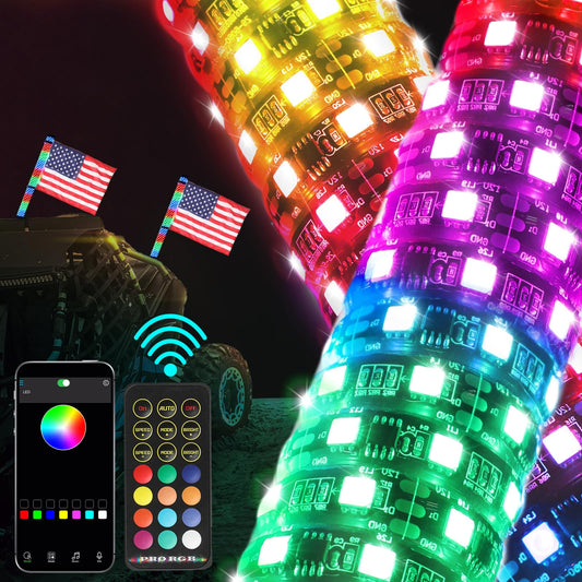 2FT Fat Spiral LED Whip Lights with Remote and APP Control, 300 Colors & 200 Modes RGB Chasing/Dancing Lighted Thick Antenna Applicable for RZR Can-Am Polaris UTV ATV Pickup Trucks, 2PCS (PRO, 2FT)