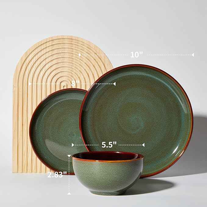 Stoneware Dinnerware Sets, Ceramic Plates and Bowls Set, Microwave & Dishwasher Safe Kitchen Dishes, Modern Dinner Salad Plates | Cereal Bowls, Dishware Sets Service for 4 Sage Green