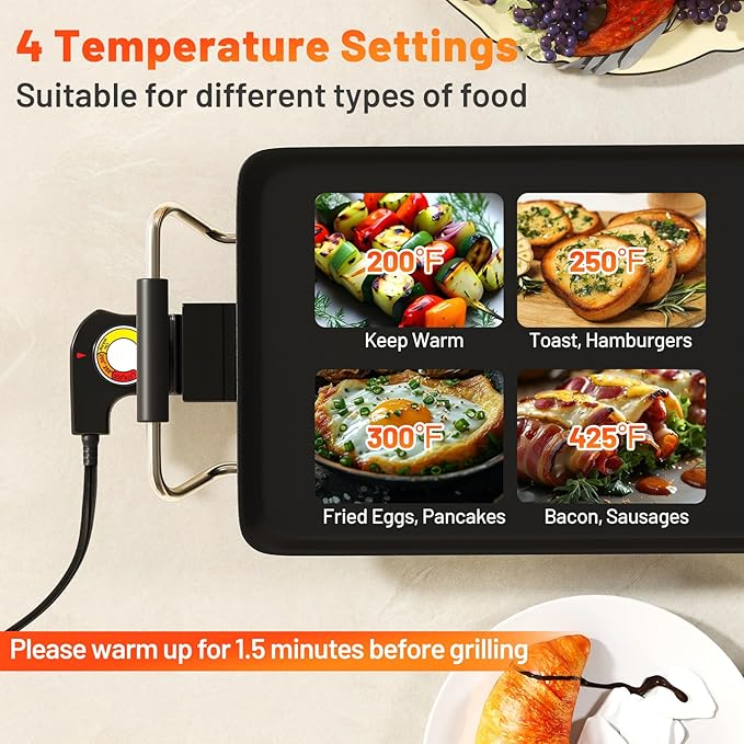27” Electric Griddle, Extra Large Nonstick Teppanyaki Grill with Adjustable Temperature, Drip Tray & Insulated Handles, Easy-to-clean Pancake Griddle, BBQ Grill for Indoor Outdoor & Party
