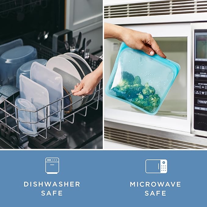 Stasher Premium Silicone Reusable Food Storage Snack Bag, Blue, Microwave, Sous Vide, Dishwasher, Oven and Freezer Safe, BPA Free, Leak-free, Eco-friendly, 12 Oz