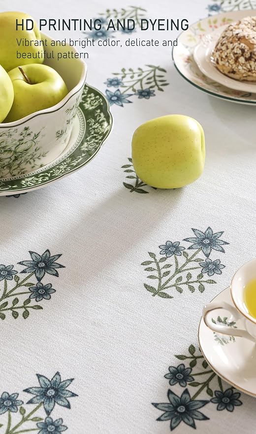 ISAENNE Designer White Linen Extra Long Rectangle Tablecloth,Chinoiserie Floral Elegant Indoor Table Cloth,Fall Stain Proof Decor Tablecloths for Dining Thanksgiving Kitchen,63"*110"-Mosella F