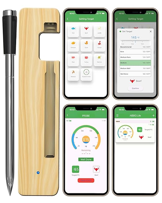 Grill Sync Digital Meat Thermometer Digital Wireless Dual Sensor Bluetooth BBQ Thermometer for Grill, Cooking Smoking, Oven Waterproof Meat Probe with USB-C Charging Case, App-Controlled, 165FT Range
