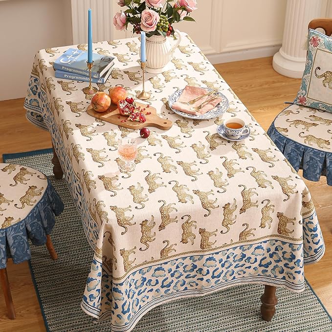 patdrea Designer Linen Small Rectangular Table Cloth,Vintage Leopard Animal Soft Breathable Tablecloth,Fall Dacorative Cover for Kitchen Dining,Christmas,Parties,Holiday,Thanksgiving,55"x71"-from