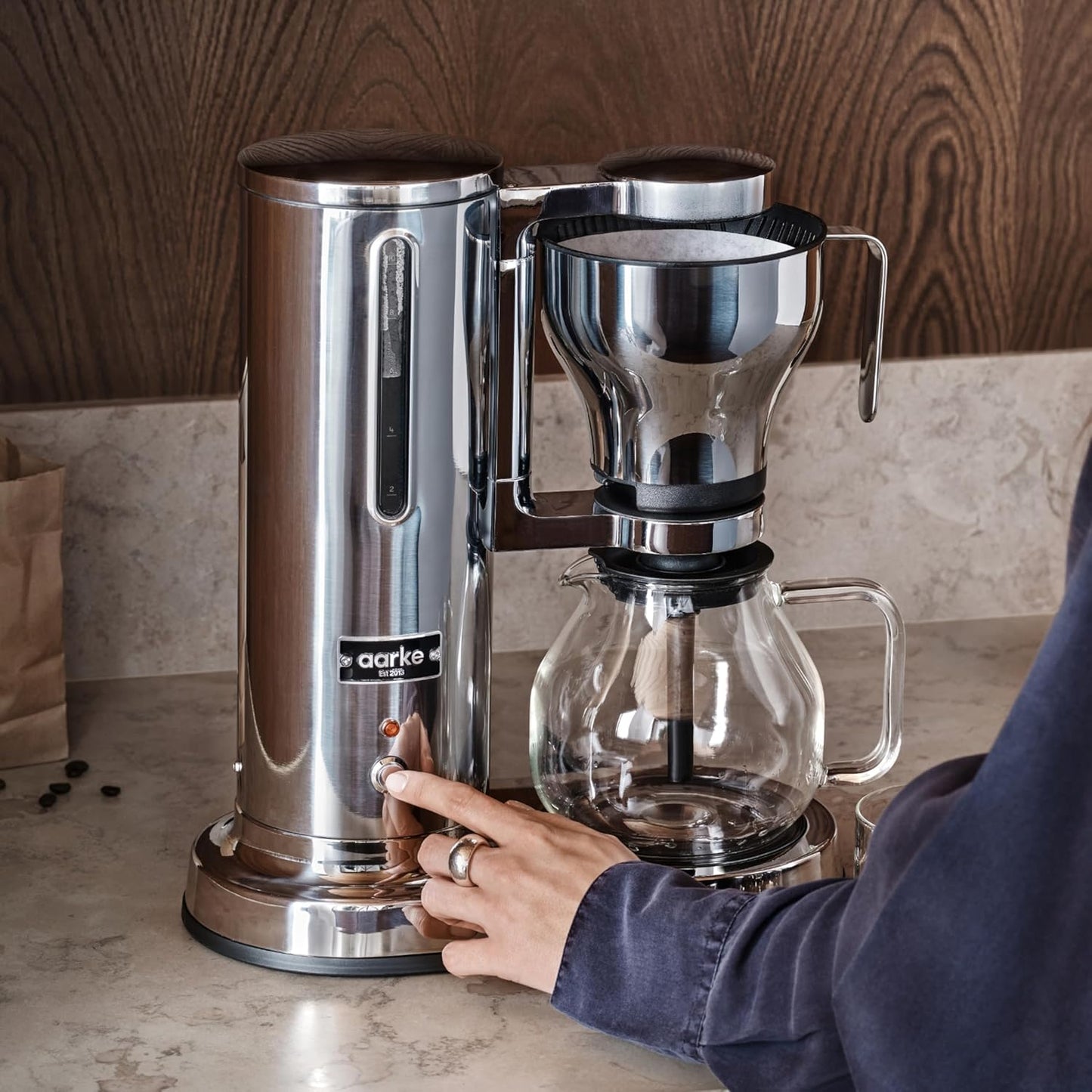 aarke Coffee Maker - Electric Drip Brewer with Automatic Drip-Stop, Stainless Steel Machine with 10 Cup Glass Carafe, Brews Full Pot in Under 6 Minutes