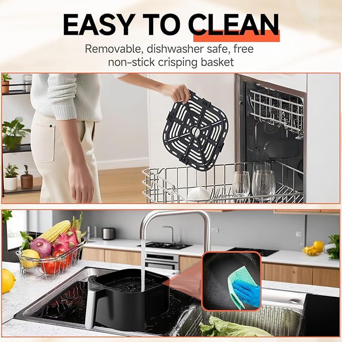 QIDO Air Fryer – 5.5 QT Compact Airfryer for Quick Meals in Minutes, 180°- 450°F Precision Heating, Easy-View Window, Touchscreen Controls with Auto Menus, Nonstick & Dishwasher Safe Basket - Black