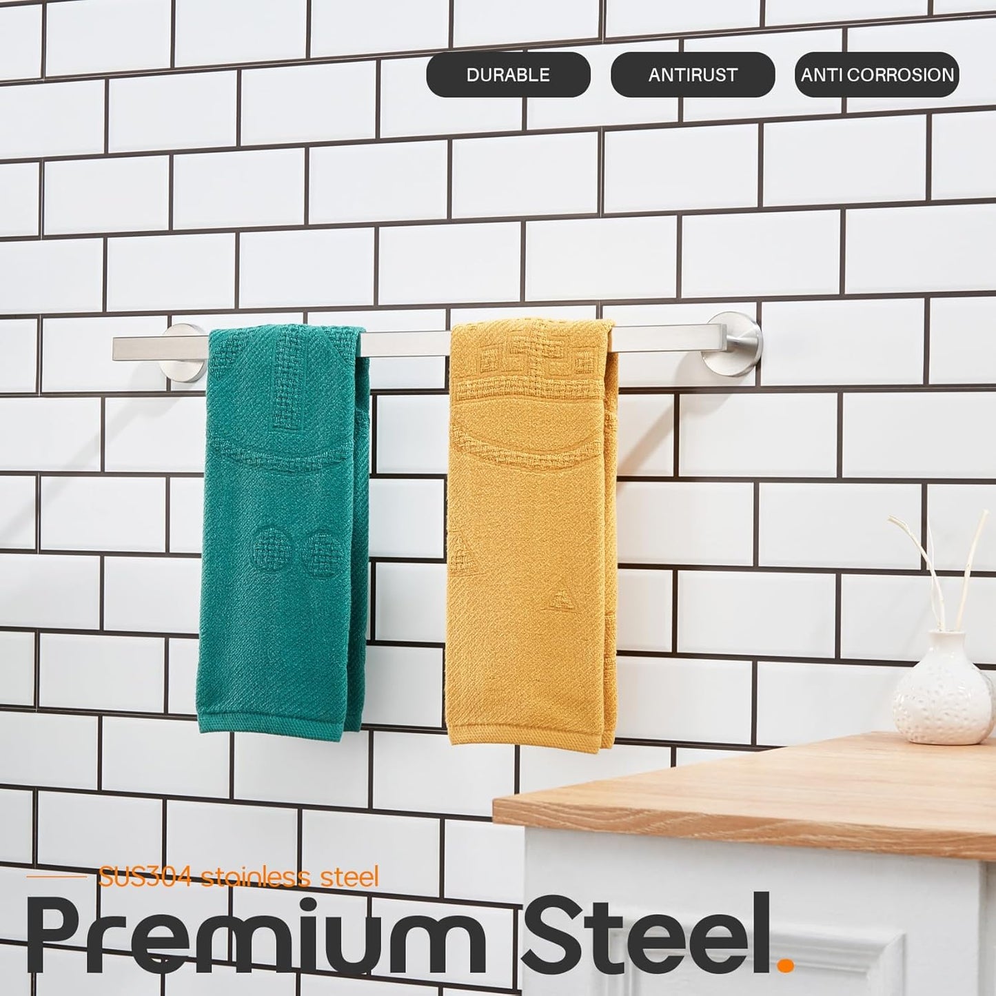 24 Inch Bathroom Towel Bar Bath Towel Rack Kitchen Towel Holder Towel Rails Wall Mounted SUS304 Stainless Steel Brushed Nickel AN4001BR-L24
