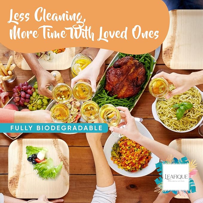 100% Natural 10” Palm Leaf Square Plate (200 Pack), Compostable & Biodegradable Dinnerware for Catering, Birthdays, Halloween, BBQs, Thanksgiving, Alternative to Paper & Bamboo Plates Disposable