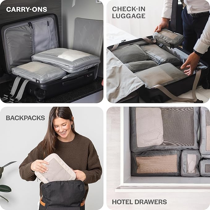 Aerotrunk Compression Packing Cubes for Travel - Luggage Organizer Bags - Double Zipper Packing Cubes for Suitcases (4-Pack, Rose)