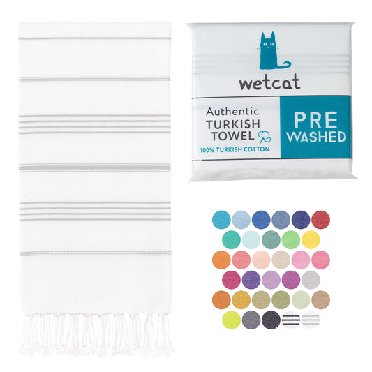WETCAT Turkish Beach Towel Oversized 38x71 100% Cotton Sand Free Quick Dry Extra Large Light Travel Towel for Adults Beach Accessories Gifts - Grey & White