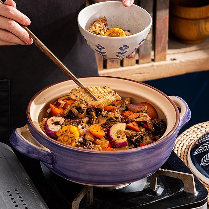 Ceramic Casserole, Japanese Clay Pot Donabe Stone Rice Pot With Lid, Earthen Pot Stockpot Ceramic Casserole Cooker Healthy Cookware Stove Pot Soup Hot Pot(Color:C)