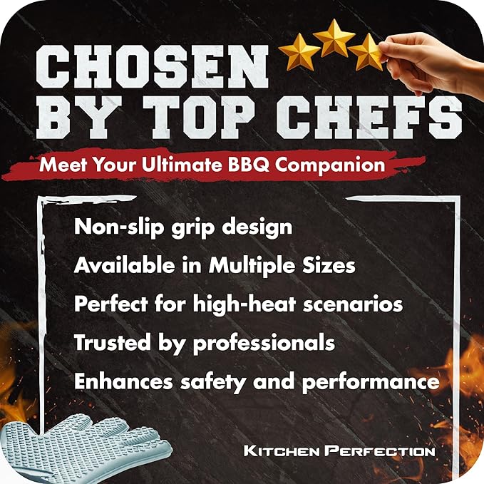KITCHEN PERFECTION Silicone Smoker Oven Gloves -Extreme Heat Resistant BBQ Gloves -Handle Hot Food Right on Your Smoker Grill Fryer Pit|Waterproof Oven Mitts Grill Gloves |Superior Value Set+3 Bonuses