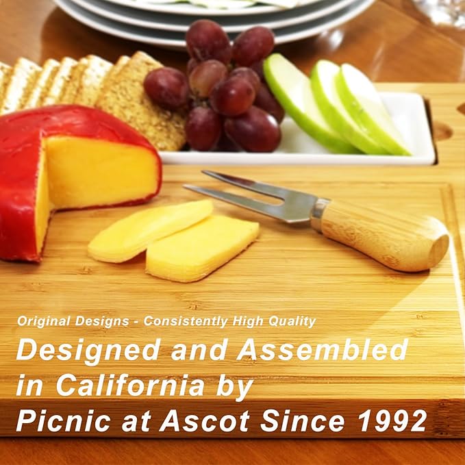 Picnic at Ascot NCAA Army Academy Officially Licensed Black Knights Bamboo Cheese/Charcuterie Board with Ceramic Bowl, Knife Set & cheese Markers