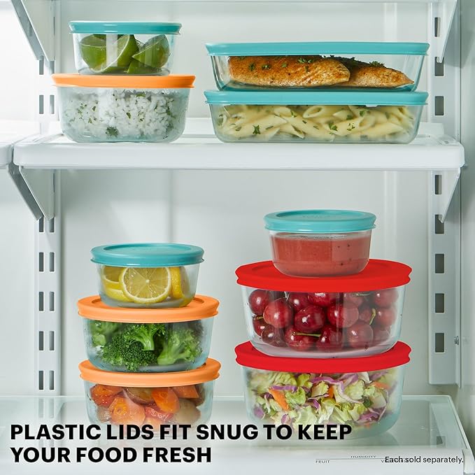 Pyrex Simply Store (9-Pack) Mixed Sized Glass Food Storage Set, Round & Rectangular Containers With Plastic Lids, BPA-Free, Dishwasher & Microwave Safe
