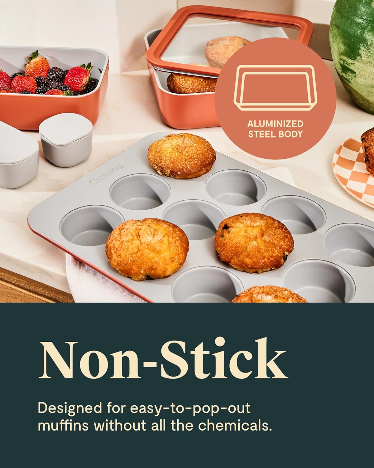 Caraway Non-Stick Ceramic 12-Cup Muffin Pan - Naturally Slick Ceramic Coating - Non-Toxic, PTFE & PFOA Free - Perfect for Cupcakes, Muffins, and More - Cream