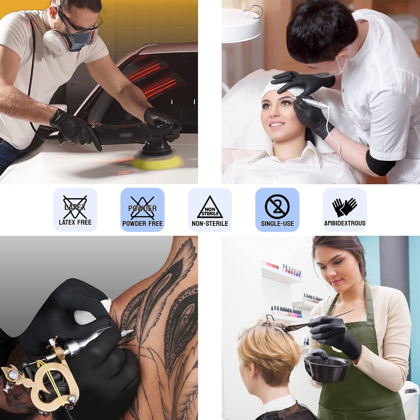 SAFE HEALTH Nitrile Black Industrial Disposable Gloves-Medium 3.5 Mil Box of 100 Powder Free-Latex Free Tattoo-Beauty Salon-Hair Nail Studio-Auto Repair-Car Maintenance-Household-Daily