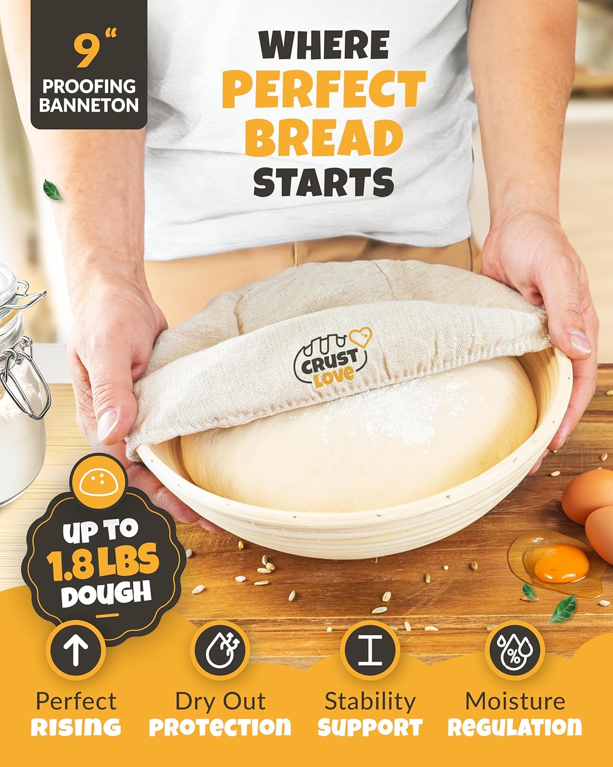 Dutch Oven for Bread Baking - incl. Sourdough Bread-Baking Supplies like Banneton Bread-Proofing Basket - 5QT Enameled Cast Iron Bread-Oven with Lid, Bread-Pan Sour Dough Starter Kit