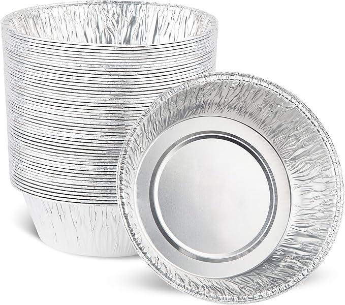 PLASTICPRO 6.5'' Inch Round Tin Foil Pans Disposable Aluminum, Freezer & Oven Safe - For Baking, Cooking, Storage, Roasting, & Reheating, Deep Pack of 50
