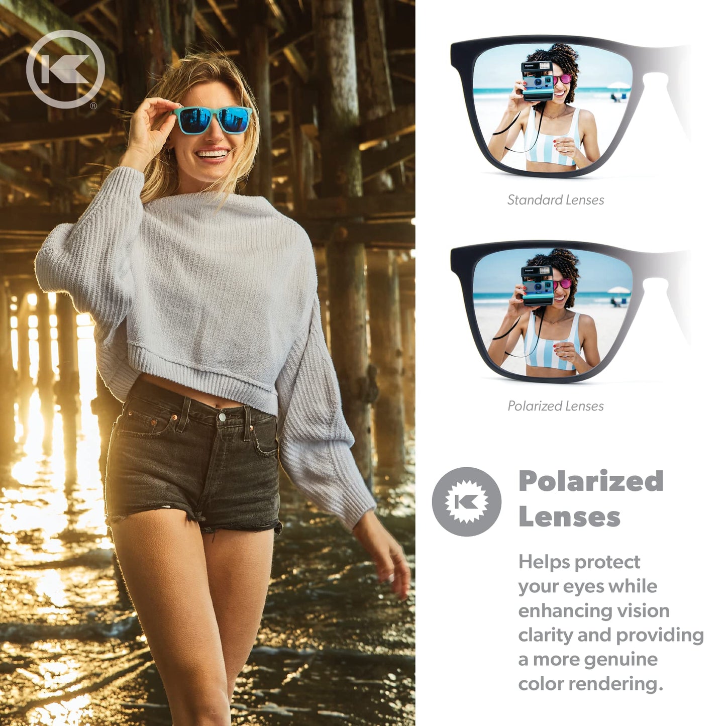 Knockaround Fast Lanes Sport - Polarized Running Sunglasses for Women & Men - Impact Resistant Lenses & Full UV400 Protection, Icy Blue/Moonshine