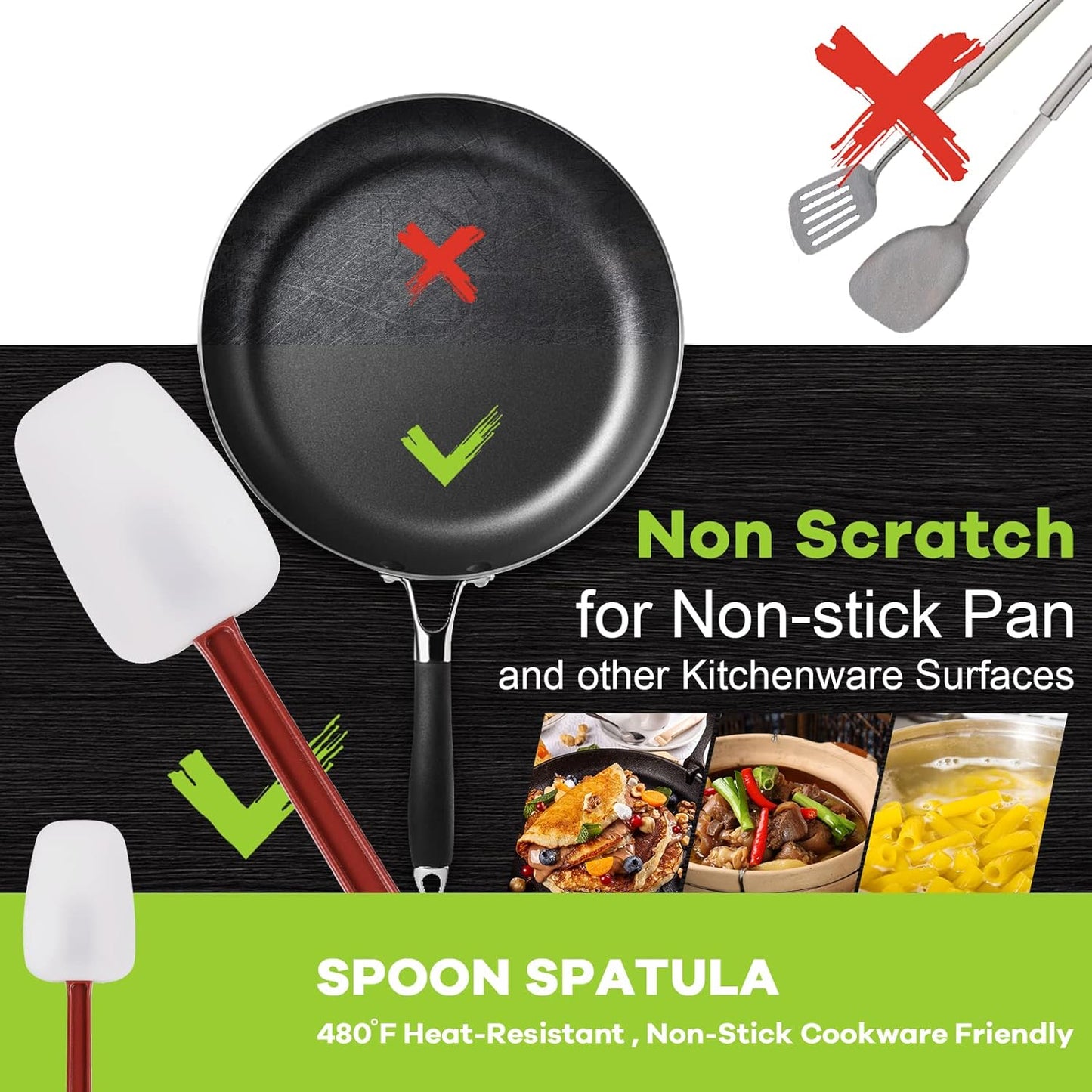 Silicone Rubber Spatula and Spoon Set of 3, High Heat Spatula, Commercial Size (14 Inches)