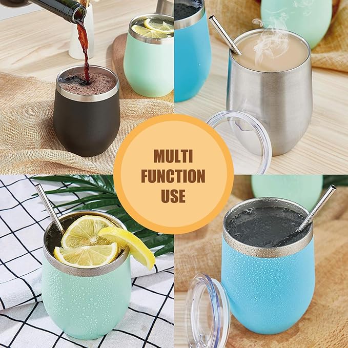 Amtidy 16 Pack Powder Coated Stainless Steel Tumbler with Lid,Equipped with straw and straw brush，12 oz Double Wall Vacuum Insulated Travel Tumbler Cup for Coffee, Wine, Cocktails