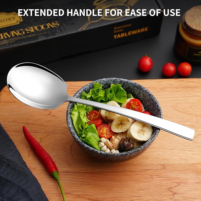 4 Piece Stainless Steel Serving Spoons Set - 4 Large Spoons, 9.2-Inch, Dishwasher Safe, for Parties/Kitchen/Buffet/Catering