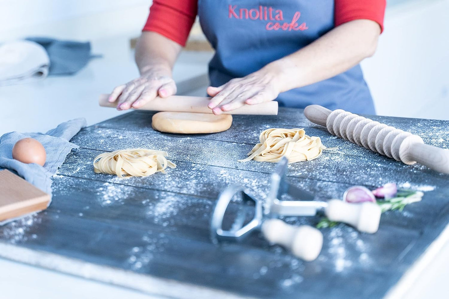 Ultimate 9 Pcs Pasta Making Tool Set Pasta Drying Rack, Pasta Tongs, Two Ravioli Stamp Maker Cutter And Roller Wheel Set, Two Pasta Rolling Pins, Gnocchi Board and Scraper By Cotswold Homeware Co