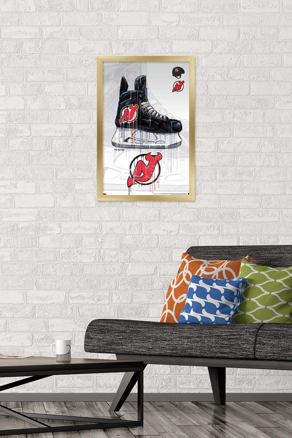 Trends International NHL New Jersey Devils - Drip Skate 21 Wall Poster, 14.725" x 22.375", Gold Framed Version