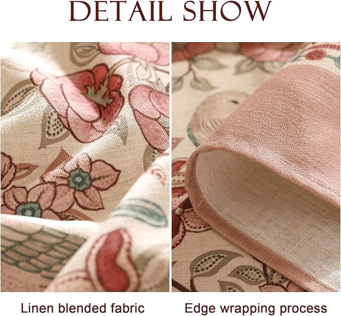 patdrea Designer Vintage Round Tablecloth,Pink Linen Table Cloth with Birds Pattern,Colorful Decoration French Table Cover for Kitchen Dining,Thanksgiving,Party,Christmas,Diameter 55"-Kulom a
