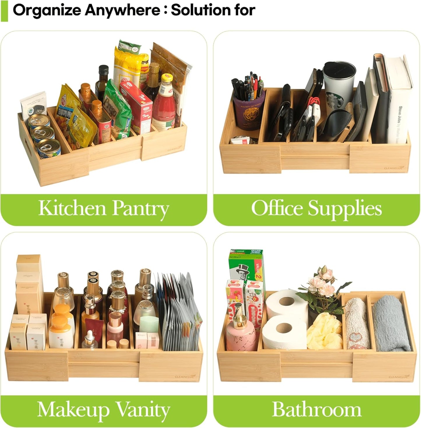 Expandable Kitchen Cabinet Organizer for Food Storage Container Lids, Bamboo Drawer Caddy Adjustable Dividers, Box for Kitchen Storage and Organization, Lids Organizer for Cabinet (Natural)