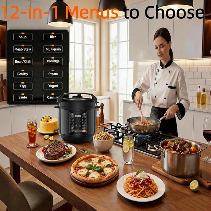 HealSmart 6QT Electric Pressure Cooker, 16-in-1 & Non-Stick Stainless Steel Multi Cooker with 12 Presets for Slow Cook, Meat Stew, Steam, Sauté, Canning, Yogurt Maker, Dishwasher Safe, Black