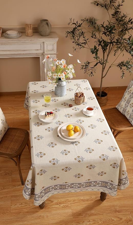 patdrea Designer Beige Long Tablecloth for Rectangle Table,Elegant Linen Floral Pattern French Table Cloth,Decor Cover Cloth for Kitchen Dining Christmas,Thanksgiving,Party,63"x102"-Istana a