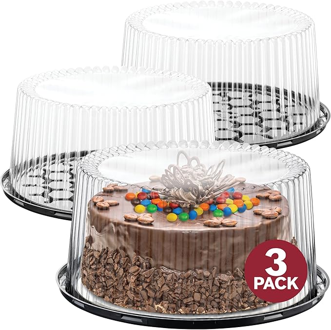10-11" Plastic Disposable Cake Containers Carriers with Dome Lids and Cake Boards | 3 Round Cake Carriers for Transport | Clear Bundt Cake Boxes/Cover | 2-3 Layer Cake Holder Display Containers