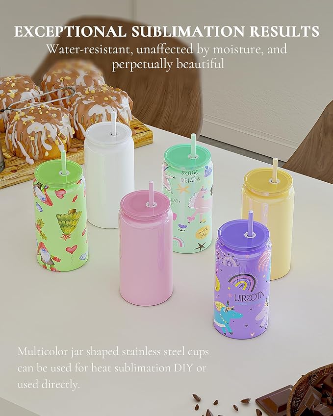 Glass Cups with Lids and Straws, 16oz Stainless Steels Cups, Beer Cups, Iced Coffee Cup, Smoothie Cup, Sublimation Tumbler, Pink (Smooth Polished Finish, Sublimatable)