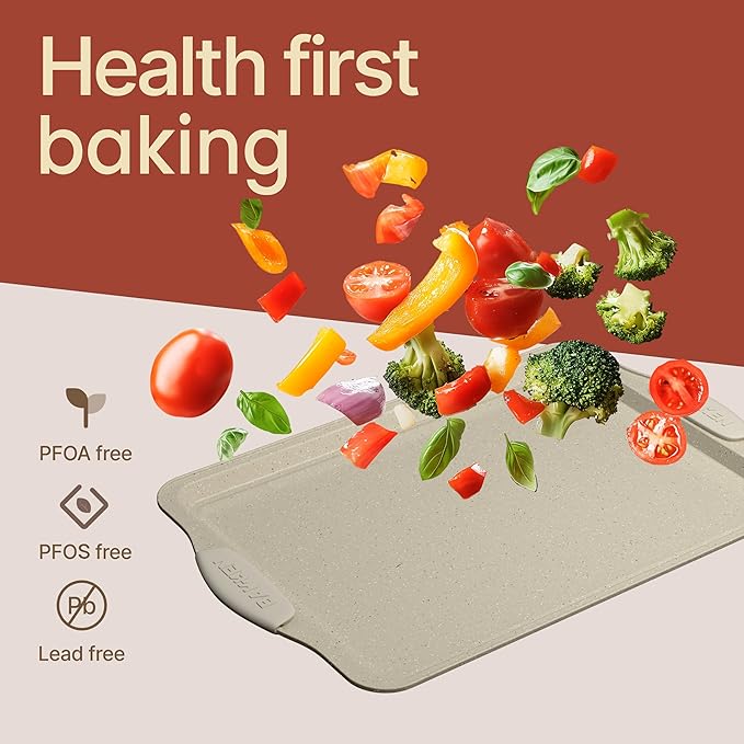 BAKKENMASTER Deluxe 8-Piece Carbon Steel Bakeware Set - Nonstick White Marble Coating, Silicone Handles - Professional Quality Kitchen Oven Baking Pans
