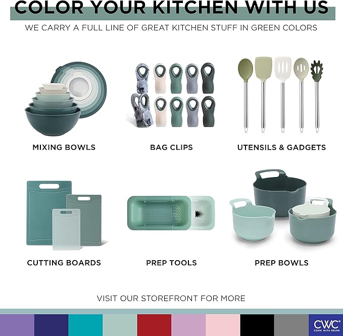 COOK WITH COLOR Nesting Plastic Mixing Bowl Set with Pour Spouts and Handles, Green, 4 Piece Non-Slip