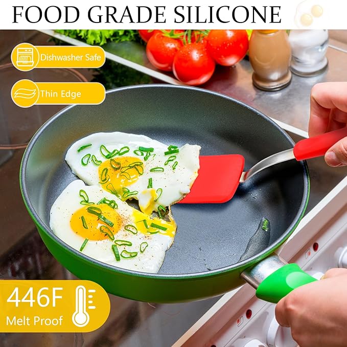Silicone Cookie Spatula Turner 2 Pack Mini Brownie Spatula Flexible Kitchen Small Silicone Turner for Nonstick Cookware Heat Resistant No Scratch Flipper for Egg Pancake(Red,Blue)